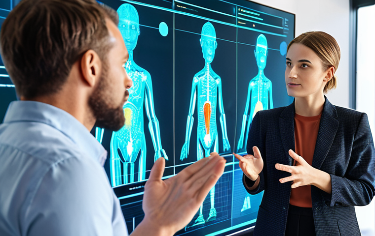 **
"A diverse group of professionals collaborating around a holographic display showing AI data analysis. One person gestures towards the data with a thoughtful expression, emphasizing human intuition guiding AI insights. Background: Modern, bright office space. Style: Realistic, vibrant colors, focus on collaboration and innovation."
**
