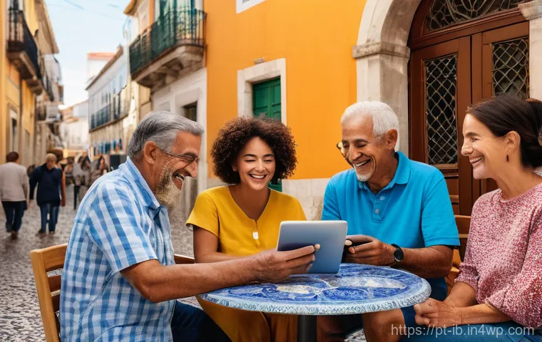 기술의 인간화와 소비자 행동 변화 - **Prompt:** A vibrant, sunlit scene depicting diverse Portuguese individuals (men, women, and senior...