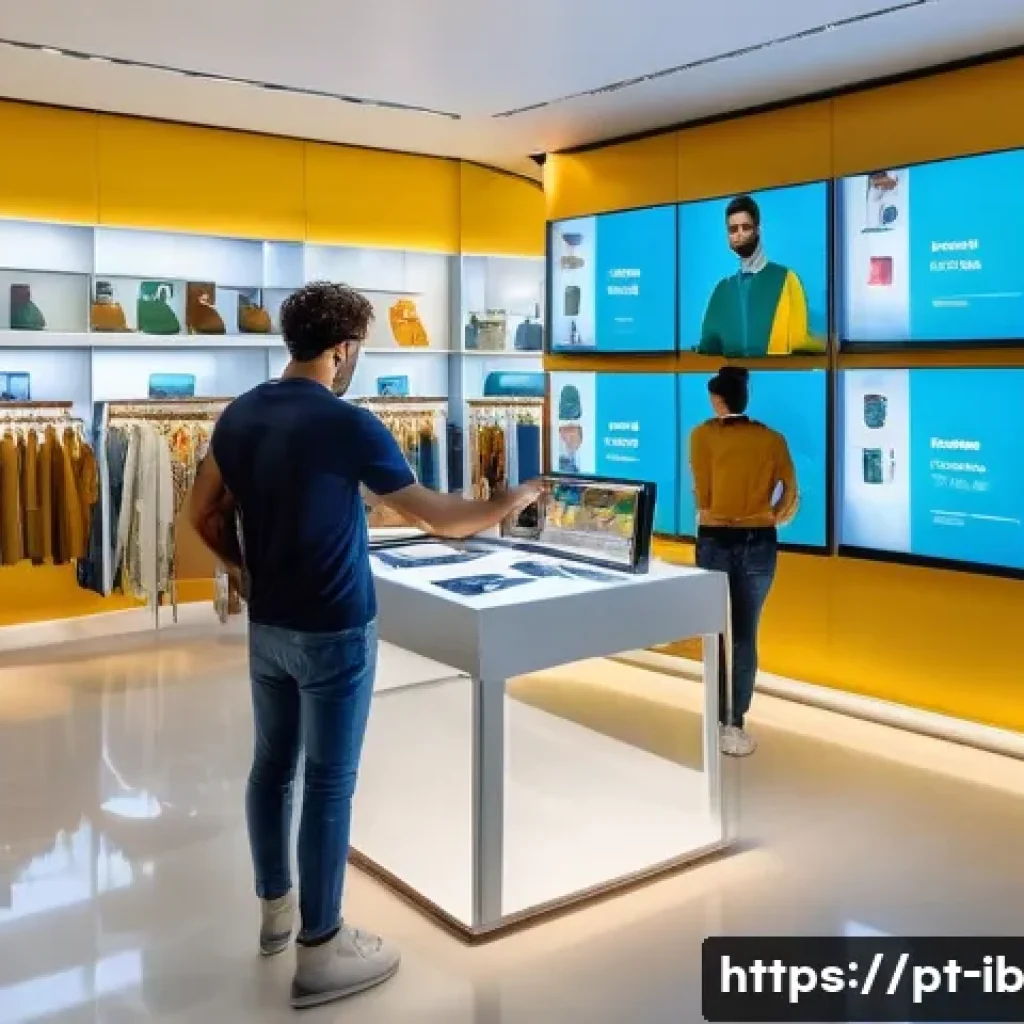 인간 중심 기술의 성공적인 사례 분석 - A modern retail store interior in São Paulo, Brazil, showcasing advanced AI-driven personalized shop...