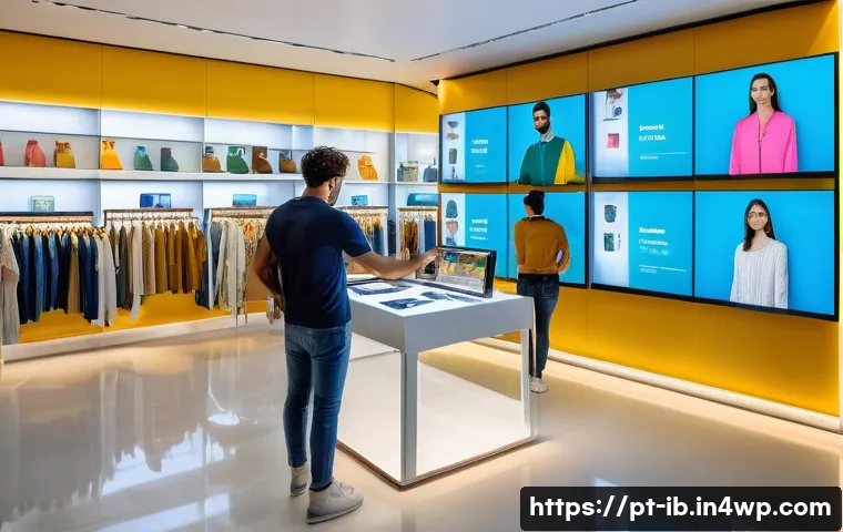인간 중심 기술의 성공적인 사례 분석 - A modern retail store interior in São Paulo, Brazil, showcasing advanced AI-driven personalized shop...