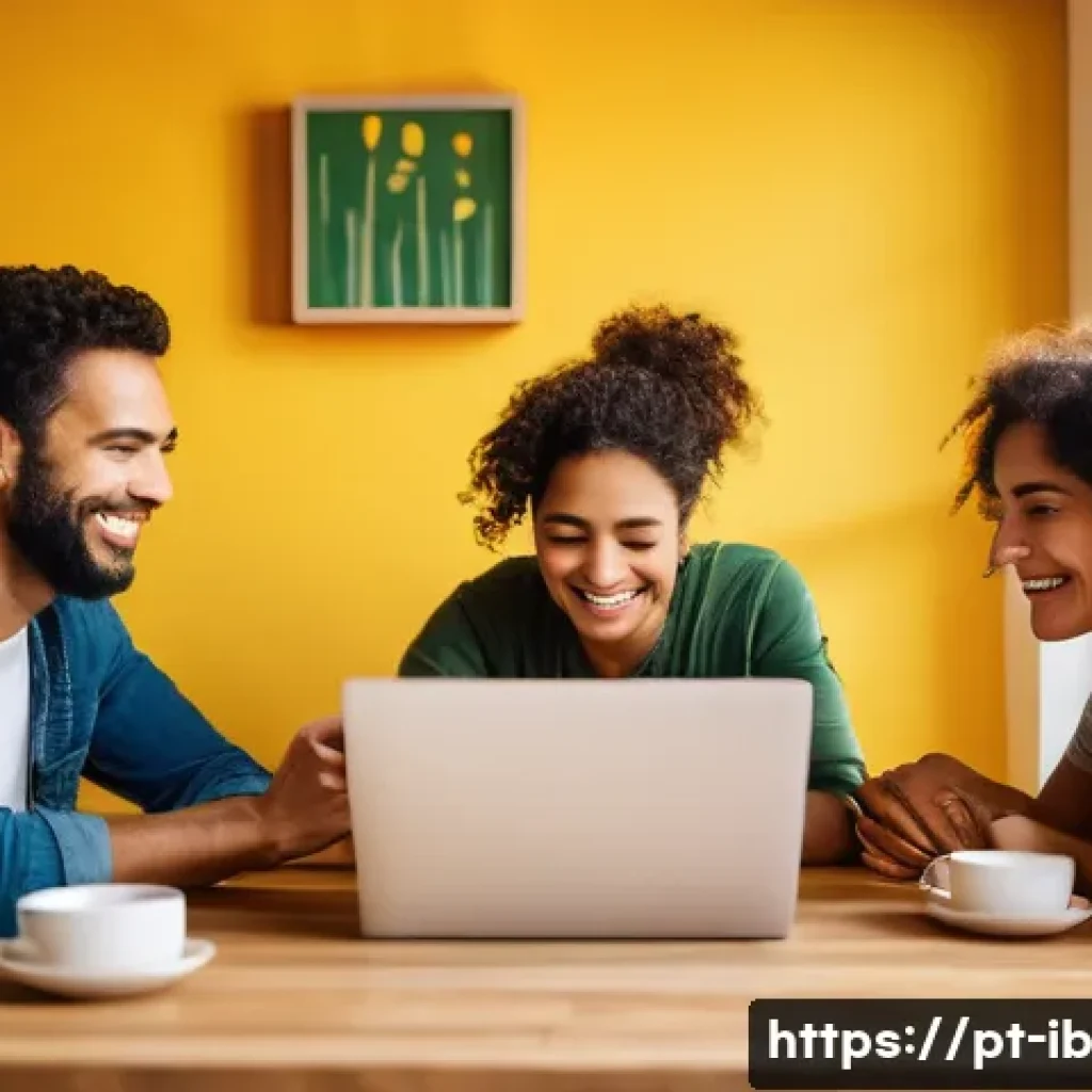 인간화된 온라인 커뮤니티의 특성 - A warm and inviting online community scene, showing diverse Brazilian adults engaging through comput...