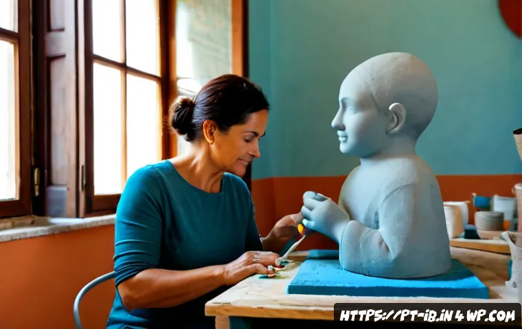 Home 17 기술의 인간화가 창의성에 미치는 영향 - Photorealistic scene in a bright Lisbon creative studio, a Portuguese woman in her 40s collaborative...